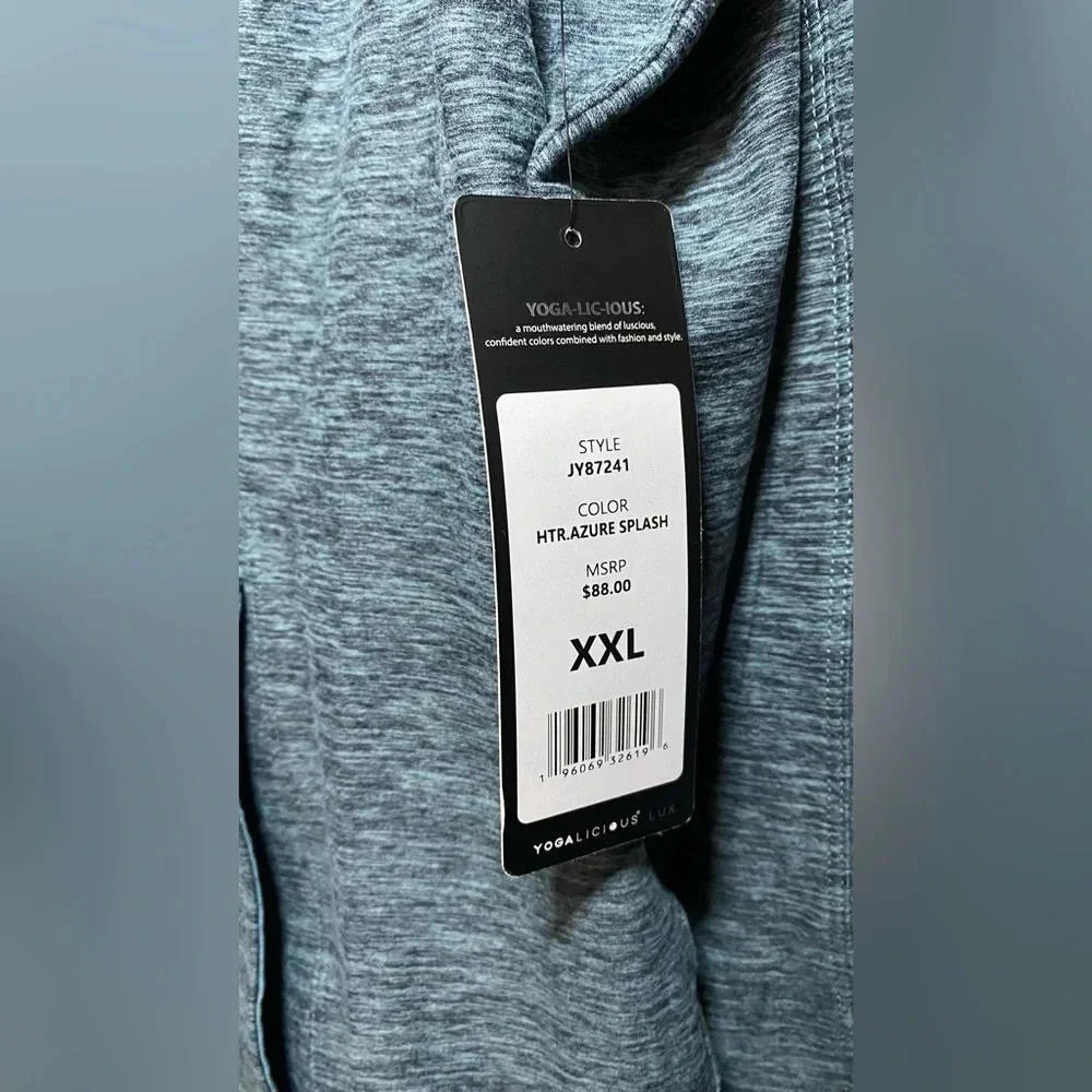 NWT Yogalicious Lux Heather Blue Flared Bottom Zip Up Size XXL